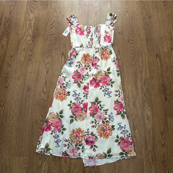 Reformation Beige Floral Genesis Off The Shoulder Back Smoking Silk Dress size 8 - Picture 5 of 13